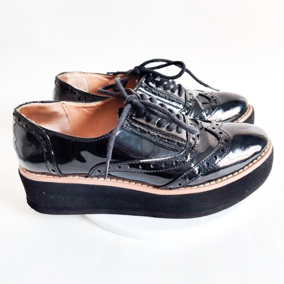 Madden Girl Faux Patent Leather Platform Black Lace-up Oxford Academia Size 6 - Picture 1 of 10